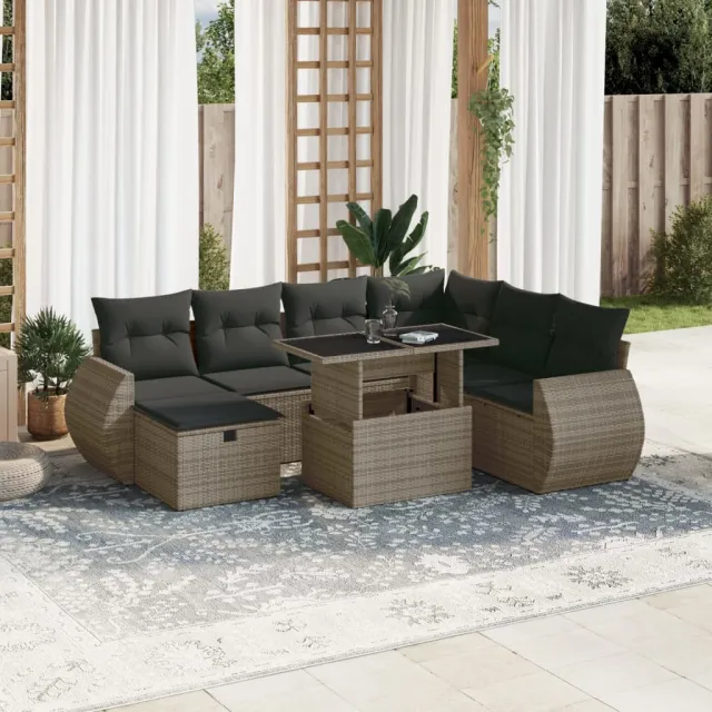 vidaXL 8-delige Loungeset met kussens poly rattan grijs, foto 2