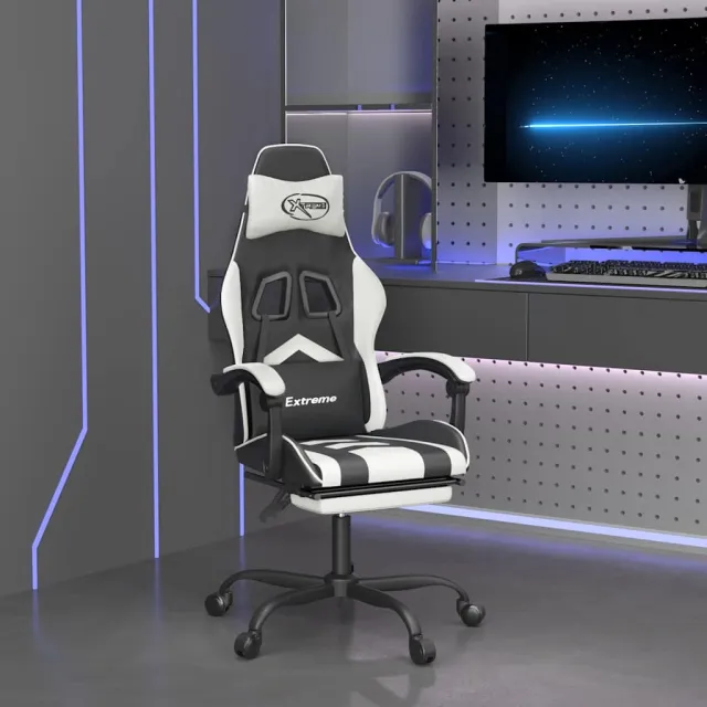 vidaXL Gamestoel draaibaar met voetensteun kunstleer zwart & goud