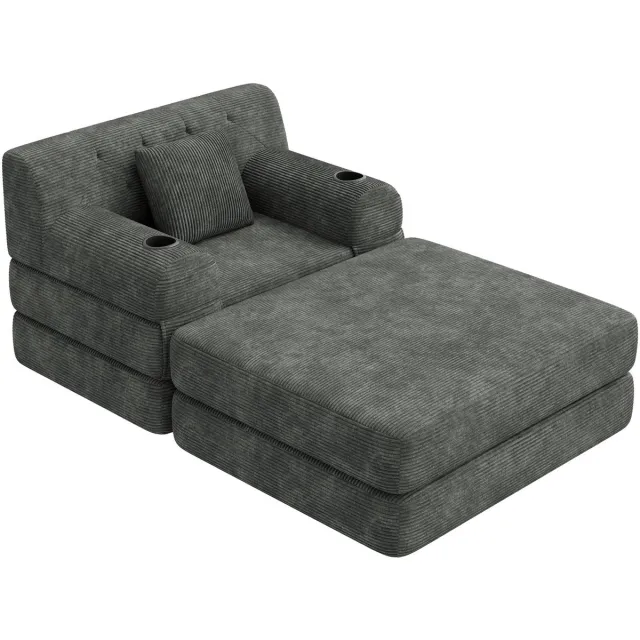 YYchan fauteuil met voetenbank - grijs - 107 x 162 x 81 cm