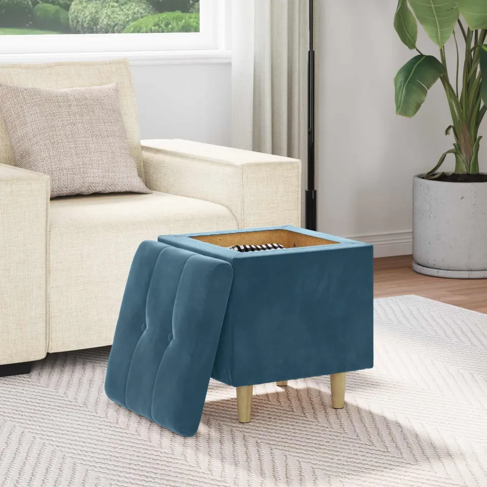vidaXL Ottoman met Opbergruimte Blauw 40 x 40 x 45 cm Fluweel, foto 4