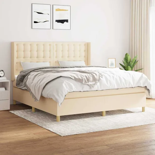 vidaXL Boxspring met matras stof crèmekleurig 180x200 cm