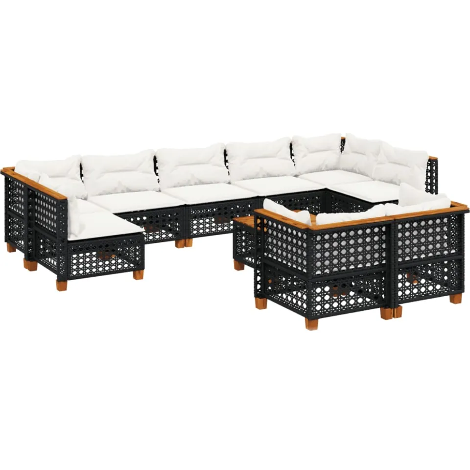 vidaXL 10-delige Loungeset met kussens poly rattan zwart, foto 4