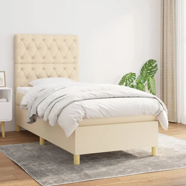 vidaXL Boxspring met matras stof crèmekleurig 80x200 cm