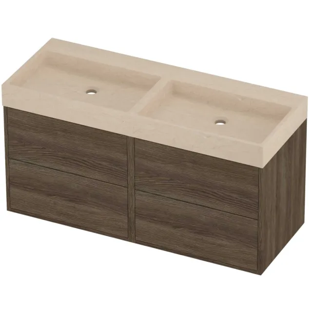 Proline Evoli Badmeubelset Hardsteen Loft Zonder Gat 120x46x62 cm Sand Stone Vital Oak Eiken