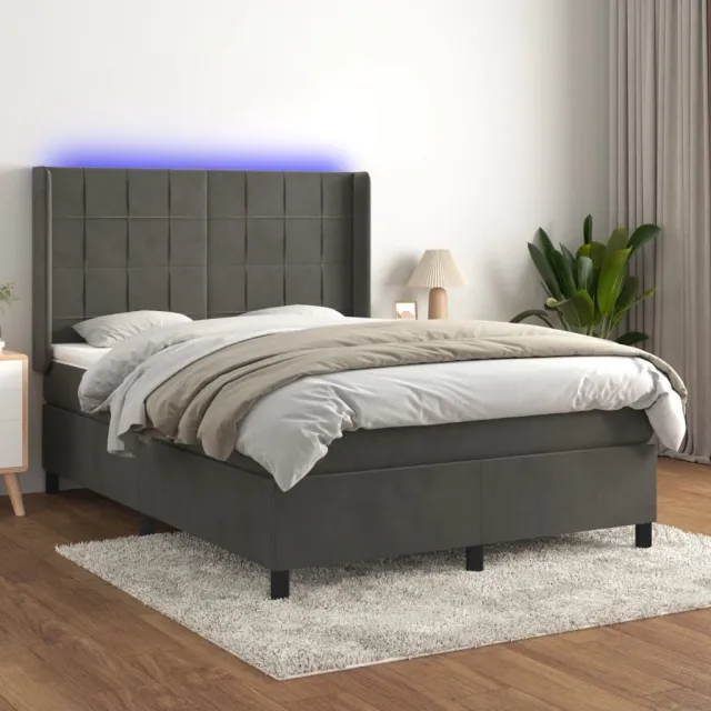 vidaXL Boxspring met matras en LED fluweel donkergrijs 140x190 cm grijs