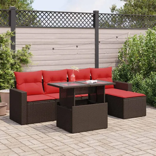 vidaXL 6-delige Loungeset met kussens poly rattan acacia bruin, foto 2