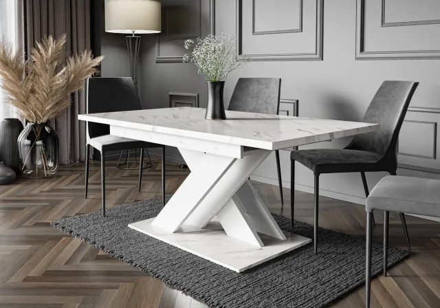 Promeubels Pro-meubels - Eetkamertafel - Barcelona - Wit mat - Marmerlook - 140-180cm - Uitschuifbaar - Eettafel Wit marmerlook