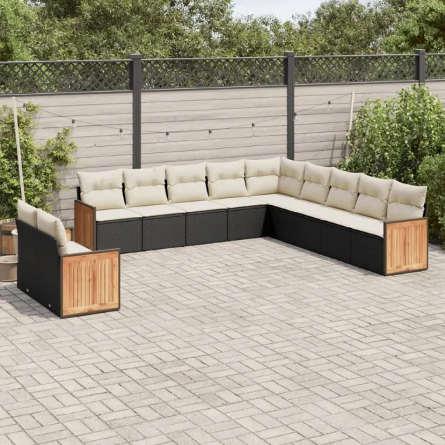 vidaXL 11-delige Loungeset met kussens poly rattan zwart, foto 2