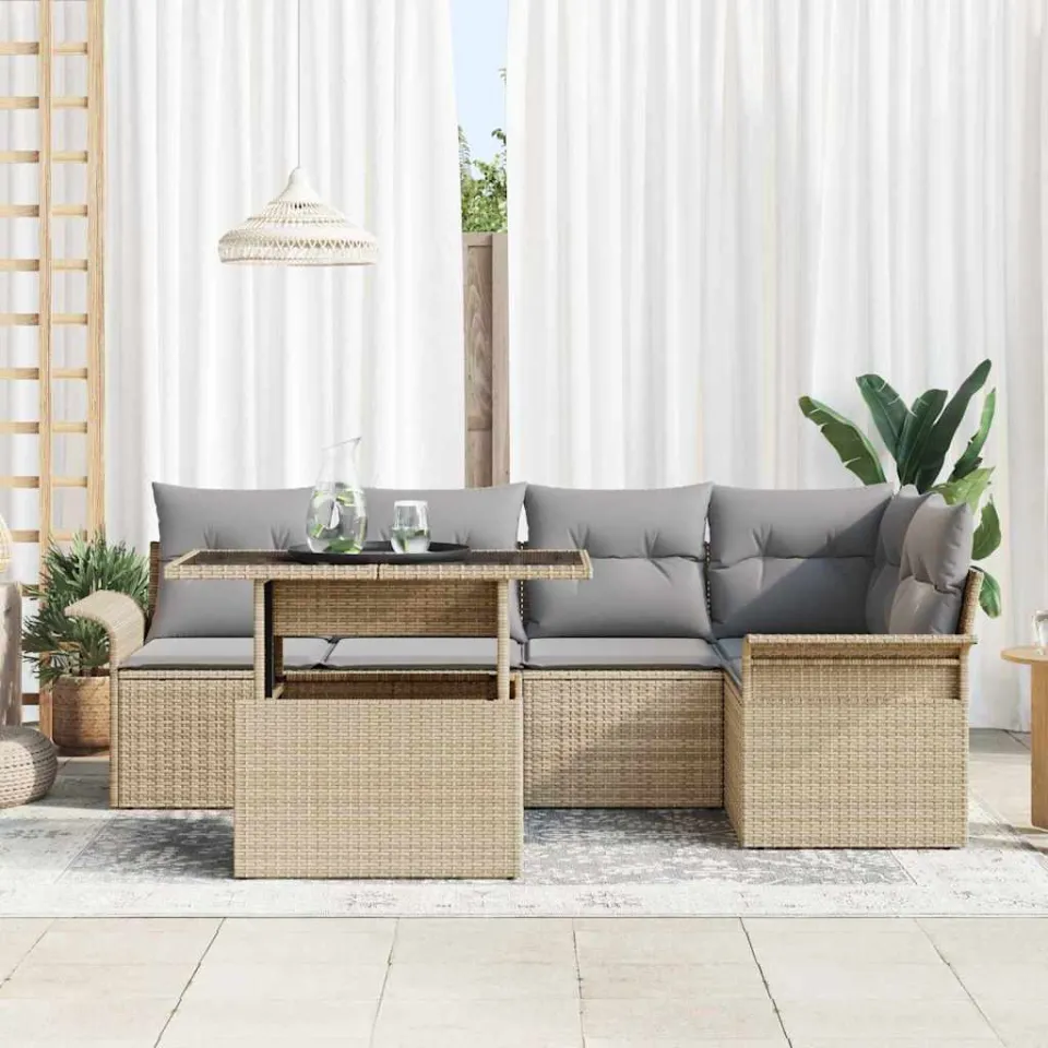 vidaXL Tuin Sofa Set 6 st Beige poly rattan, foto 3