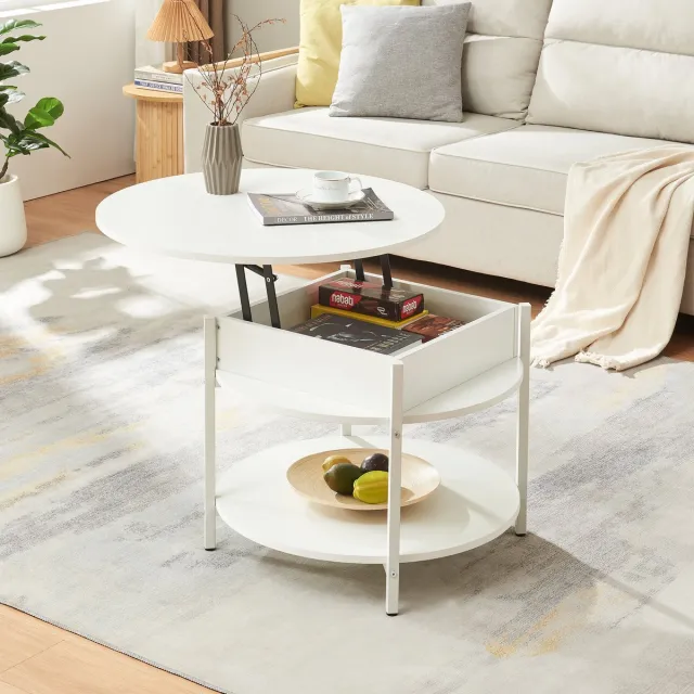 en.casa Salontafel Kandas rond wit en houtkleurig Ø70 cm [en.casa]