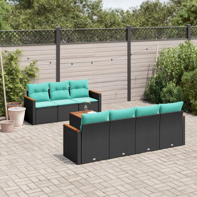vidaXL 8-delige tuinbankset met kussens, zwart polyrotan, foto 2