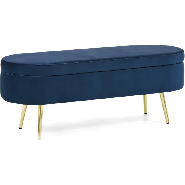 MUVANO Fluwelen opbergbank - opbergbank met 20 liter opbergruimte - schoenenbank voor de hal - 110 x 40 x 42 cm - zitbank met klapdeksel, blauw