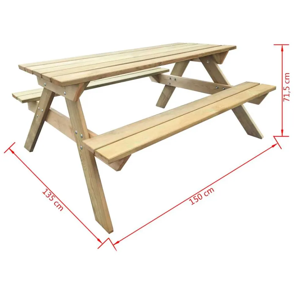 vidaXL Picknicktafel 150x135x71,5 cm hout groen, foto 4