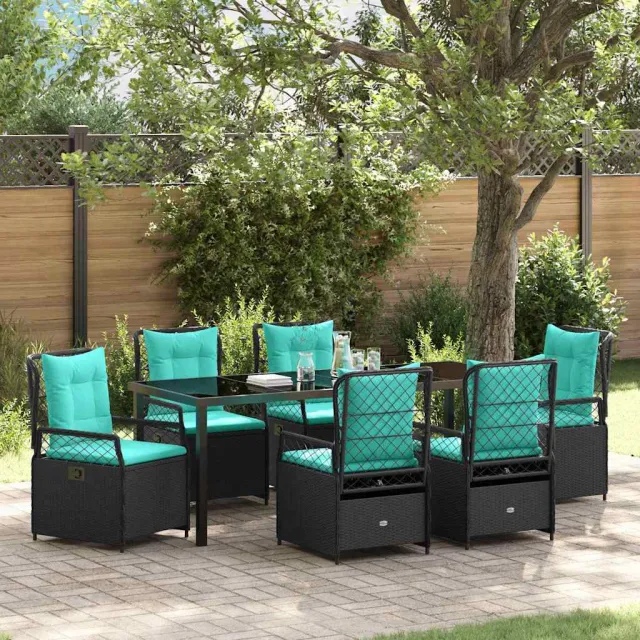 vidaXL Tuin eettafelset 7 st Zwart poly rattan