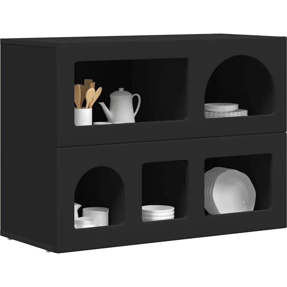vidaXL Dressoir ELST Zwart 80,5 x 35 x 59 cm Bewerkt hout