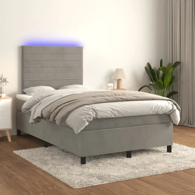 vidaXL Boxspring met matras en LED fluweel lichtgrijs 120x200 cm grijs