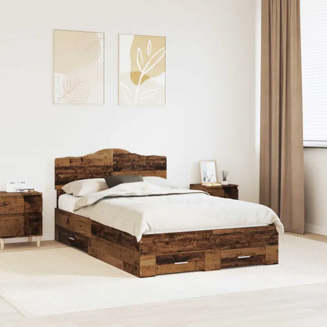 vidaXL Bedframe met lade met opslag Oudhout 120 x 190 cm Bewerkt hout Bruin