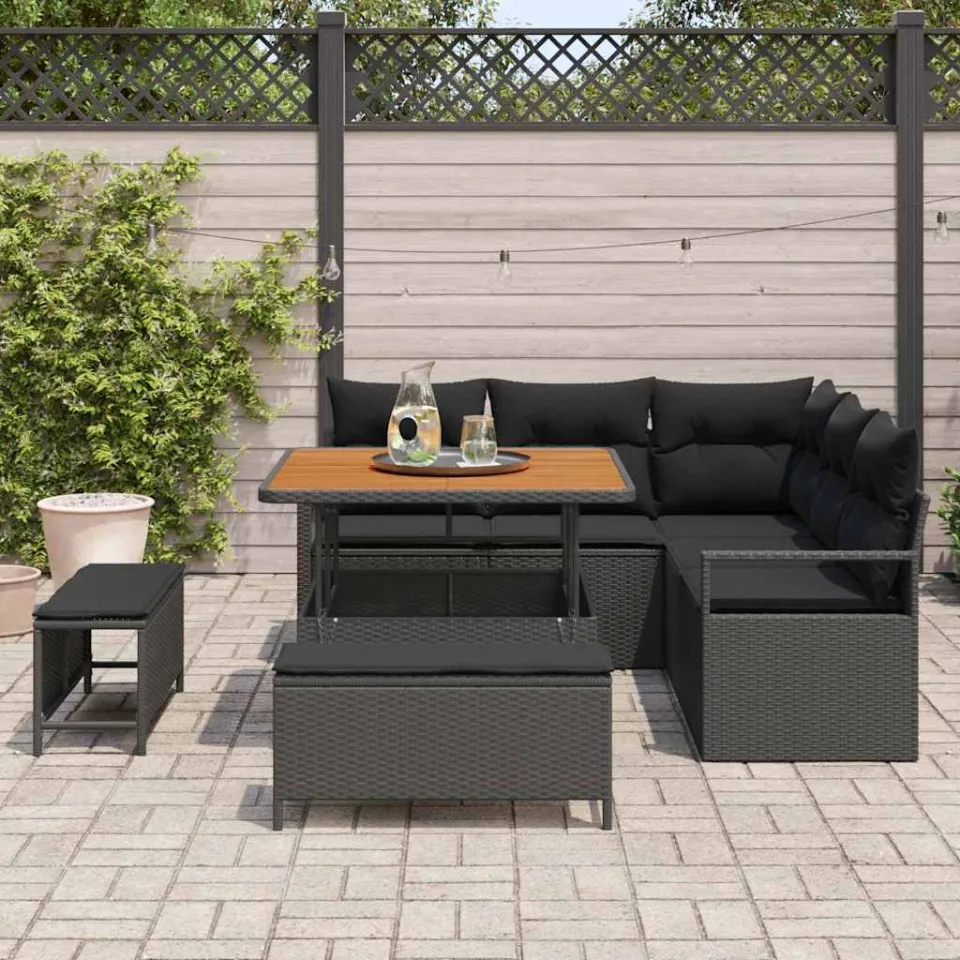vidaXL Tuinbankenset 8 st Zwart poly rattan, foto 3