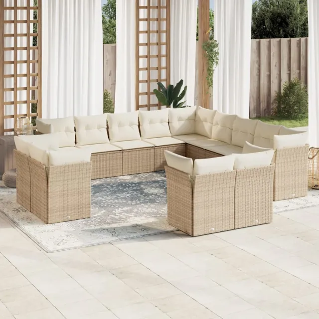 vidaXL 13-delige Loungeset met kussens poly rattan beige, foto 2