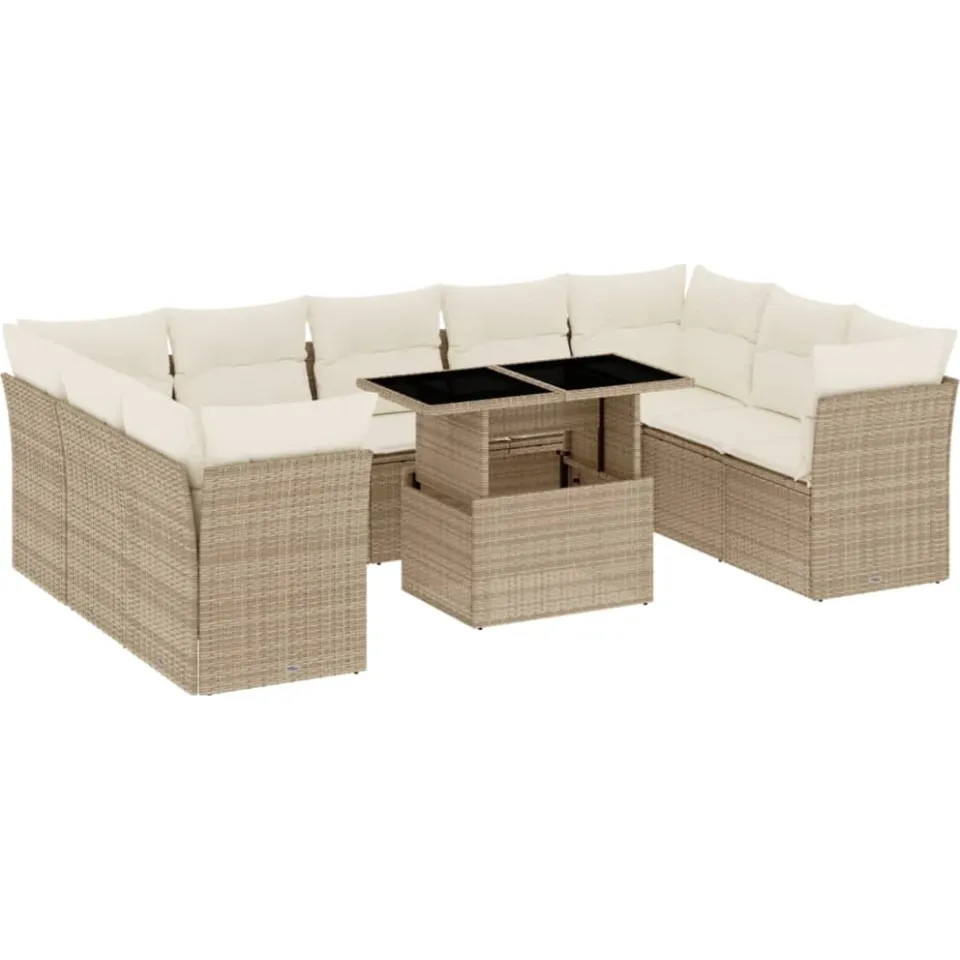 vidaXL 10-delige Loungeset met kussens poly rattan beige, foto 3