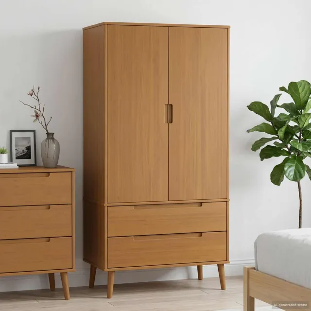 vidaXL Kledingkast MOLDE Caramel 90 x 55 x 175 cm Massief grenenhout bruin, foto 2