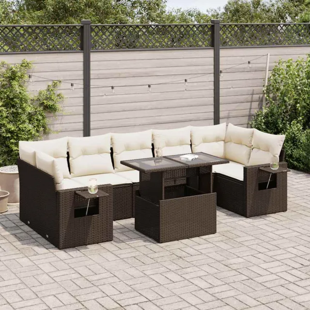 vidaXL 8-delige Loungeset met kussens poly rattan bruin, foto 2