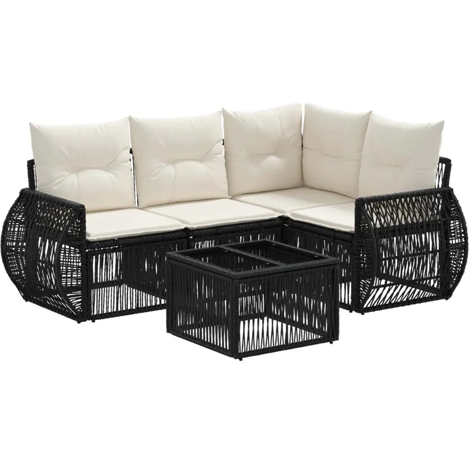 vidaXL Tuinbankenset 5 st 4-zits Zwart en Cream Wit poly rattan, foto 3