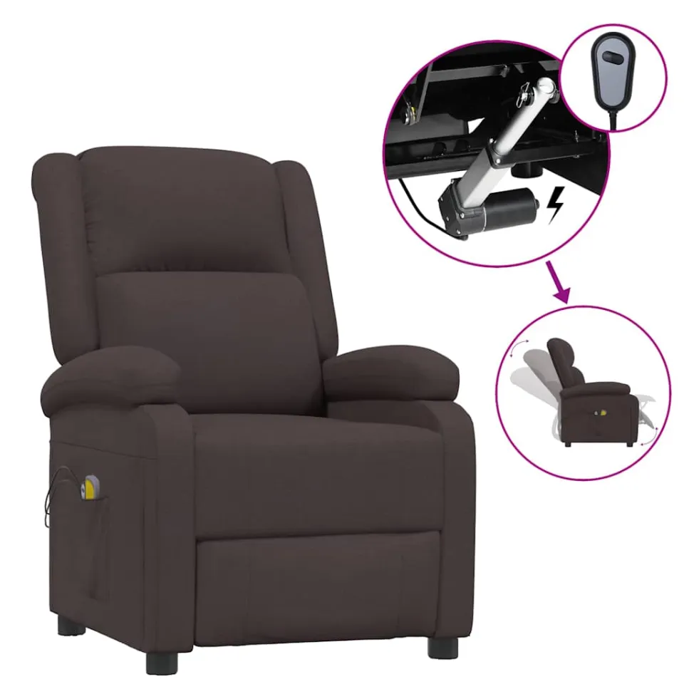 vidaXL Massagestoel elektrisch verstelbaar stof donkerbruin bruin, foto 4
