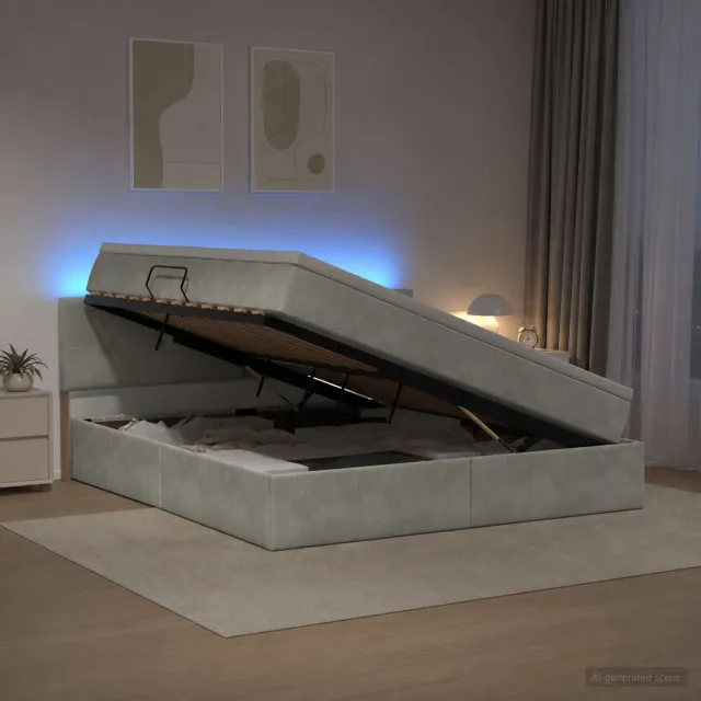 vidaXL LED Opslagbed met Matras Lichtgrijs 160 x 200 cm Fluweel