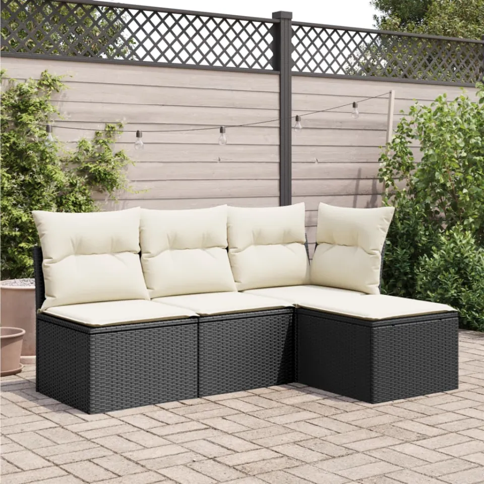vidaXL Tuinkruk met kussen 55x55x37 cm poly rattan zwart, foto 3