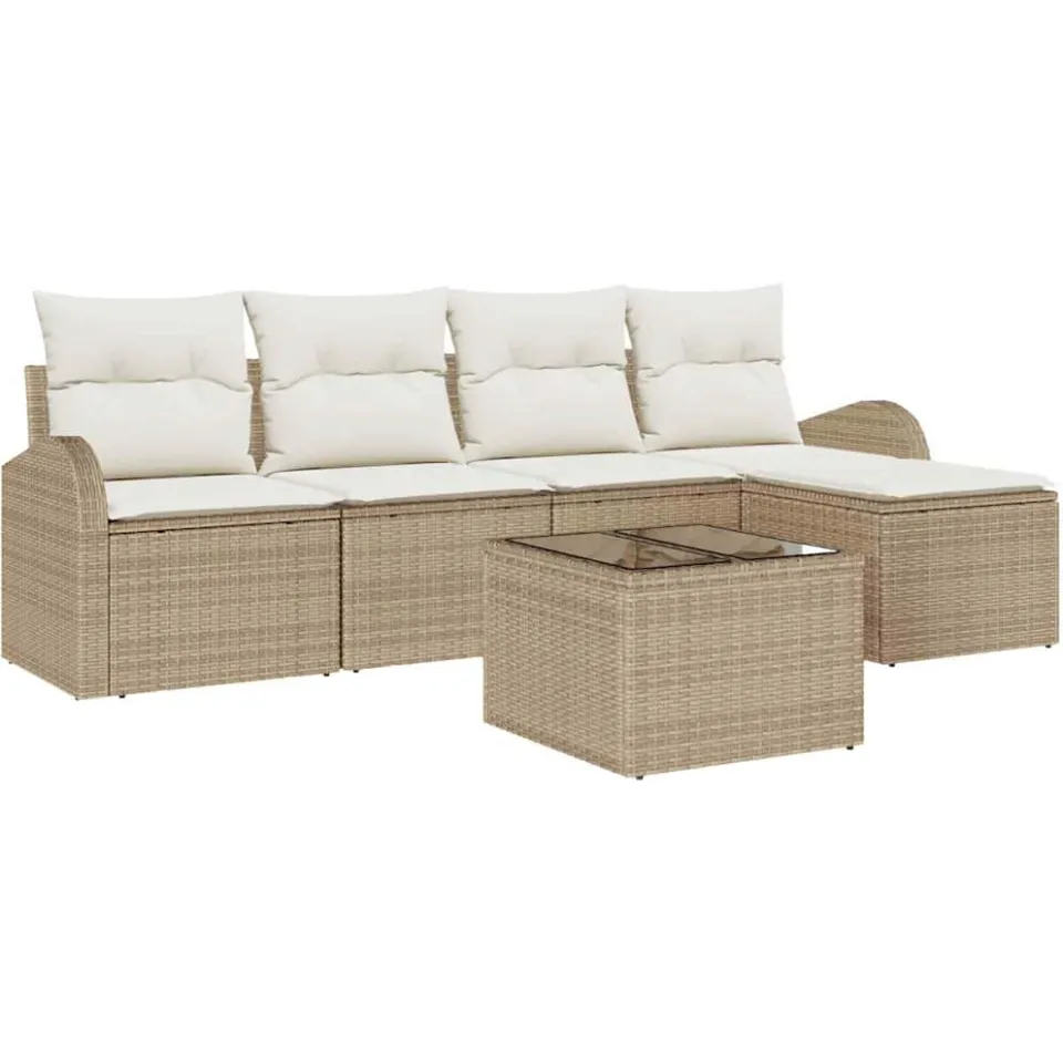 vidaXL Tuin Sofa Set met kussen 6 pcs Beige Poly riet