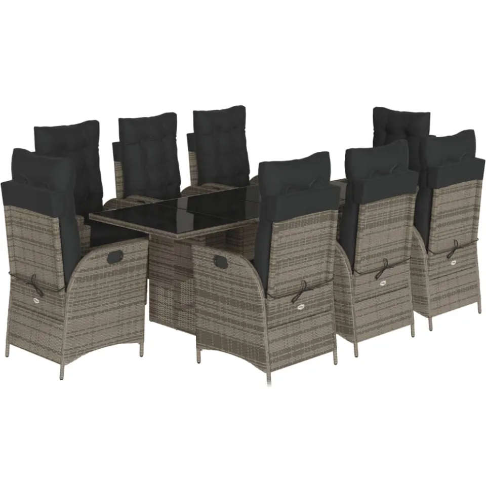 vidaXL 9-delige Tuinset met kussens poly rattan grijs
