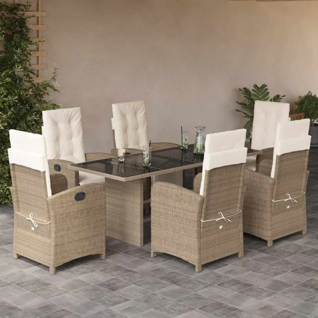vidaXL 7-delige Tuinset met kussens poly rattan beige, foto 2