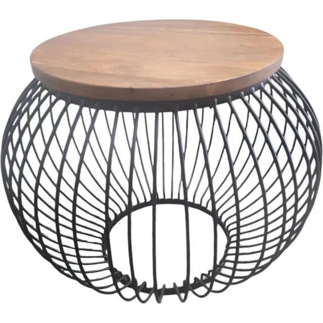 Furnilux Ronde Salontafel Mangohout - Industrieel Design - 70x70x52 cm - Bijzettafel Bruin