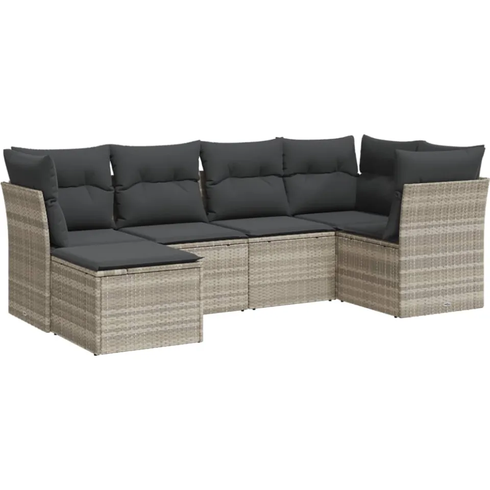 vidaXL 6-delige Loungeset met kussens poly rattan lichtgrijs