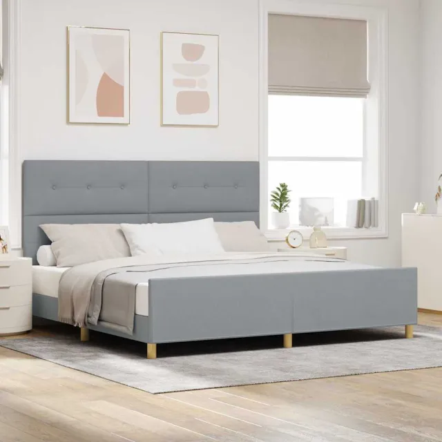 vidaXL Bedframe met hoofdeinde Lichtgrijs 200 x 200 cm Stof