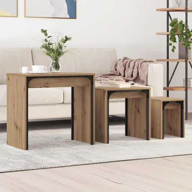 vidaXL Salontafel 3 st Artisan Eiken 60 x 35 x 56 cm Bewerkt hout Bruin