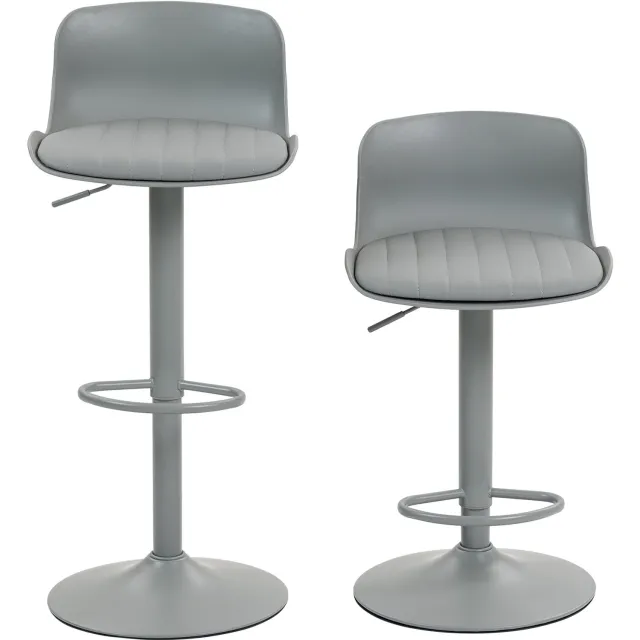 SONNENH Barkrukken set van 2 - Grijs kunststof en kunstleer - Draaibaar - Zithoogte 66–81 cm