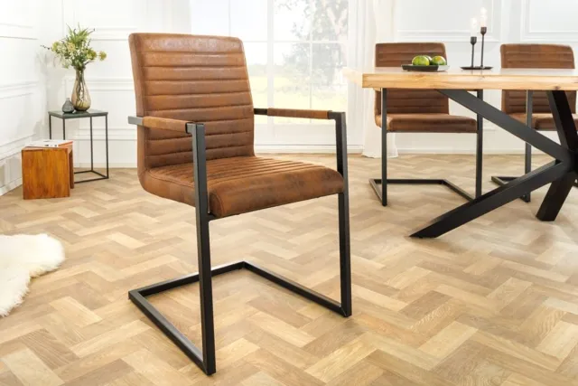 Invicta Interior industrieele sledestoel LOFT vintage bruine armleuningen ijzeren frame eetkamerstoel - 37081 Zie omschrijving