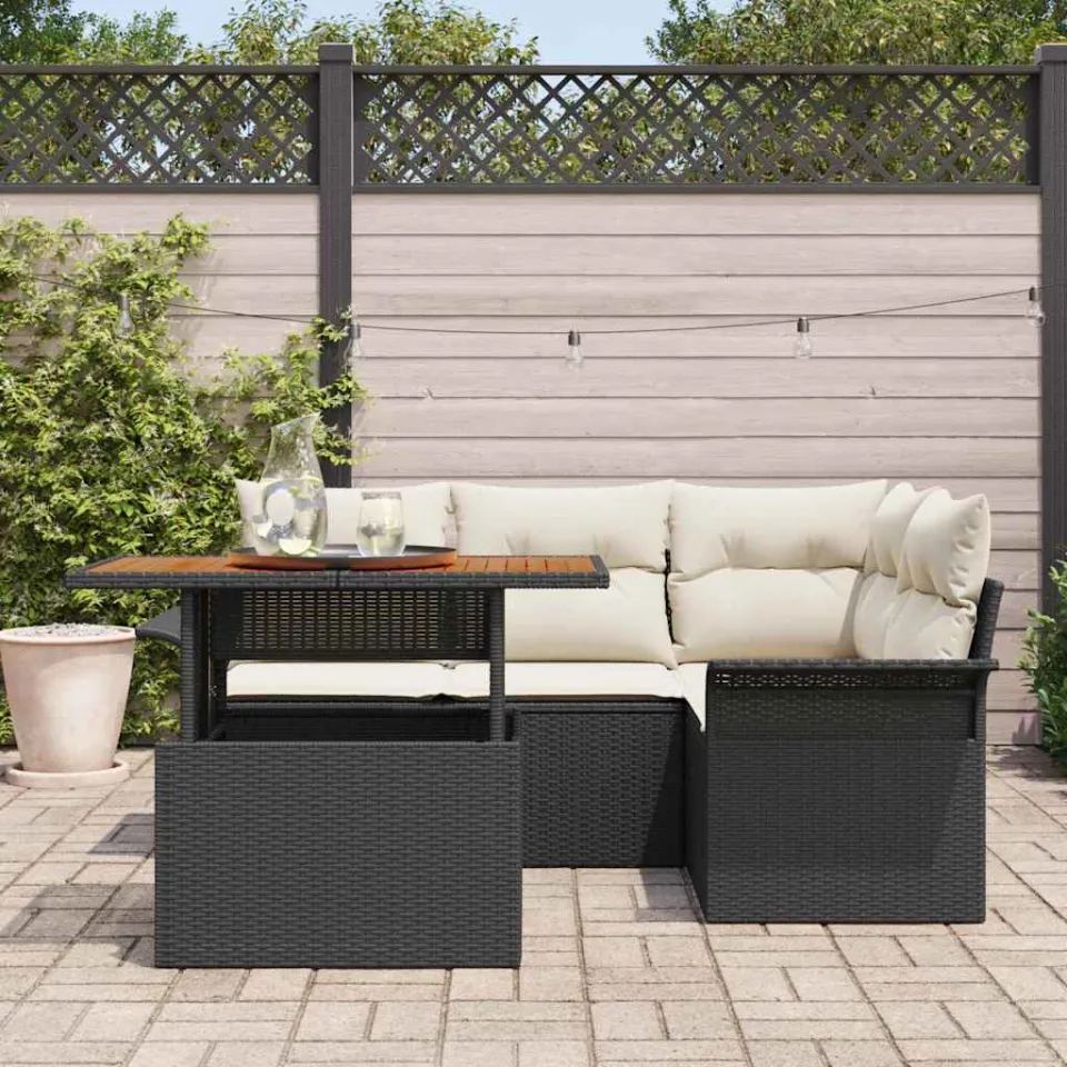 vidaXL Buiten eetset 5 st Bruin Poly riet