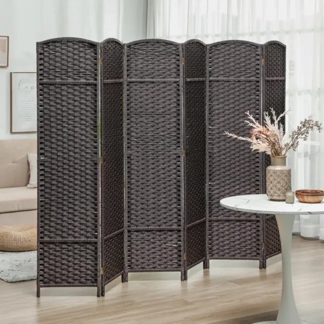REDOM Kamerscherm - 6-delig opvouwbaar - Privacy scherm - Geweven patroon met gewelfde bovenkant - Woonkamer, slaapkamer en thuiskantoor - Hout en kunststof - Bruin - 240 x 170 x 1,6 cm