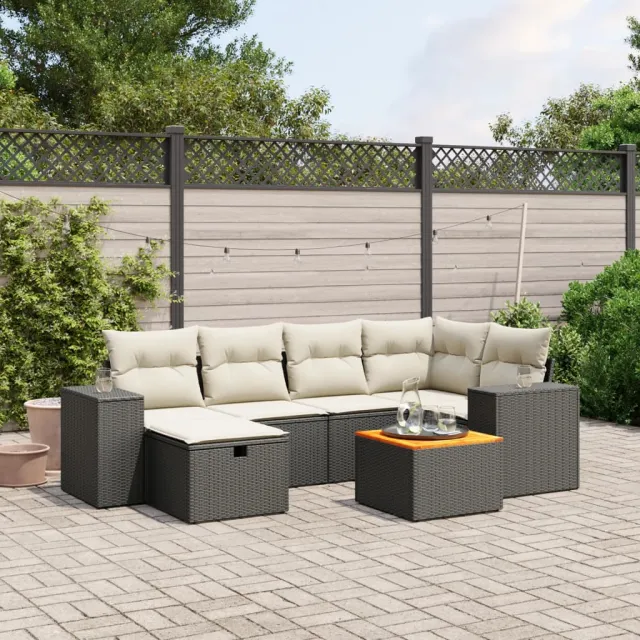 vidaXL 7-delige Loungeset met kussens poly rattan zwart, foto 2