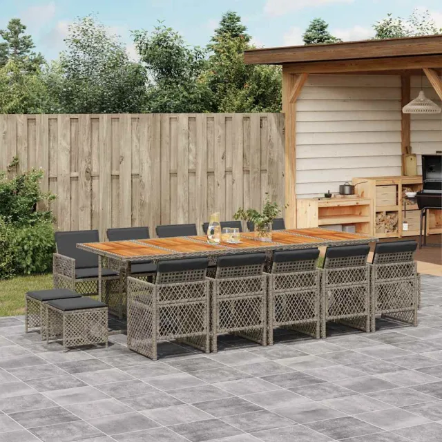 vidaXL 15-delige Tuinset met kussens poly rattan grijs