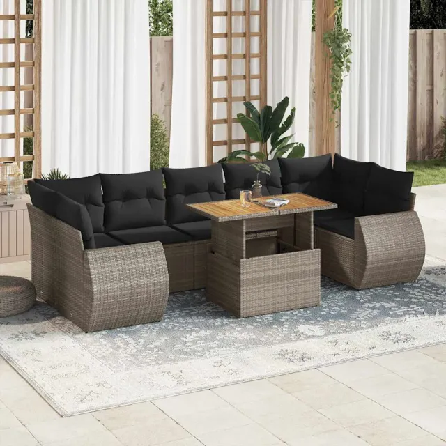 vidaXL 8-delige Loungeset met kussens poly rattan grijs, foto 2