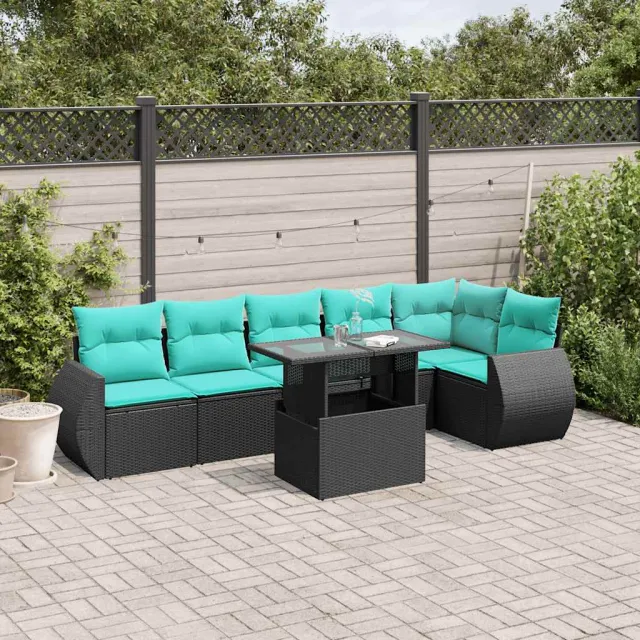 vidaXL 7-delige tuinbankset met kussens van zwart polyrotan, foto 2