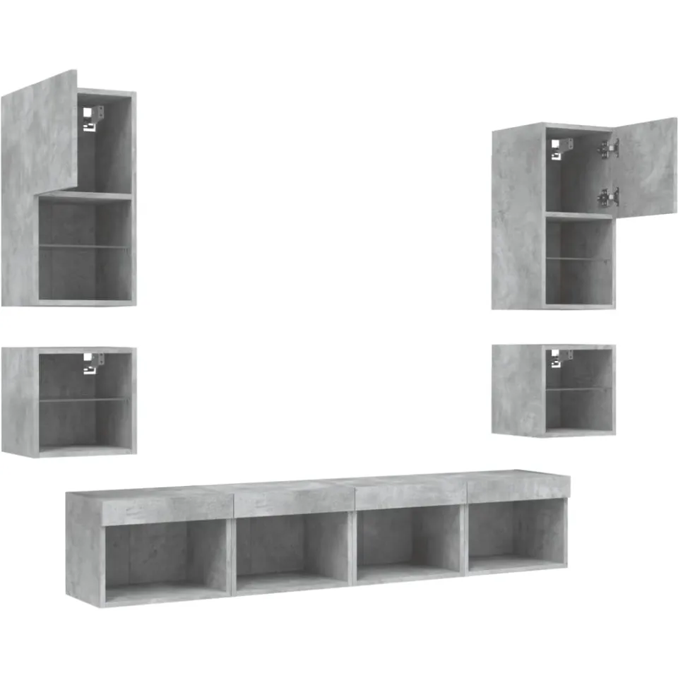 vidaXL 8-delige Tv-wandmeubelset met LED bewerkt hout betongrijs