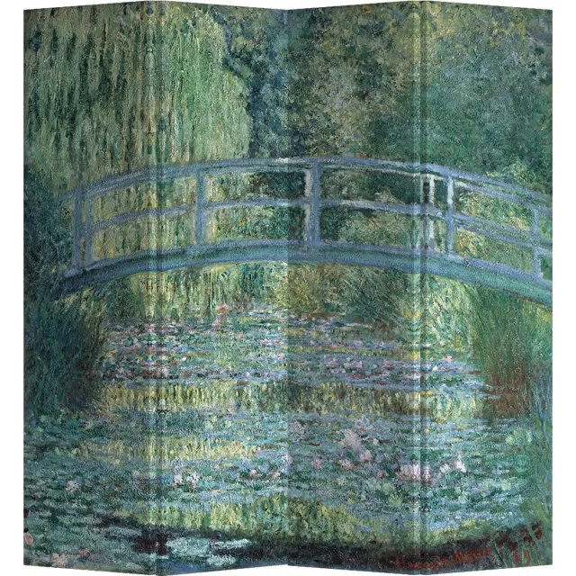 Fine Asianliving Kamerscherm Scheidingswand B160xH180cm 4 Panelen Bridge over a Pond of Water Lilies Claude Monet Groen