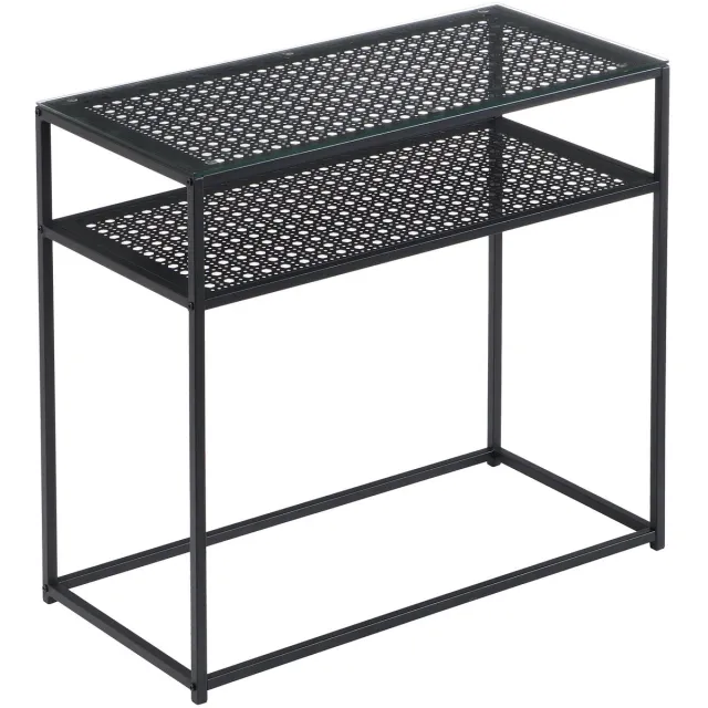 Ervesto Consoletafel - Haltafel En Sidetable - Glas En Metaal - 80x40x77 Cm - Industriële Stijl - Zwart Frame Met Transparant Tafelblad Bruin