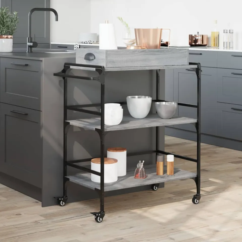 vidaXL Keukentrolley 81,5x41x92,5 cm bewerkt hout grijs sonoma eiken, foto 3