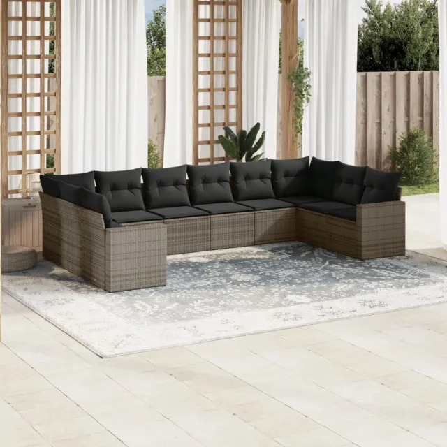 vidaXL 10-delige Loungeset met kussens poly rattan grijs, foto 2